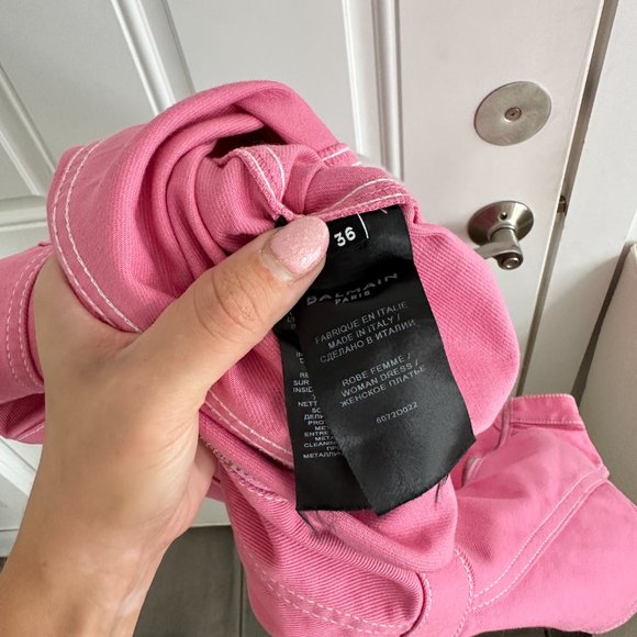 BALMAIN Button-embellished Denim Mini Dress In Pink size 36 - Picture 5 of 11